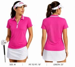 Bugatchi for Women Hot Pink Quaterzip Pink Polo Size M Golf Tennis Shirt Preppy